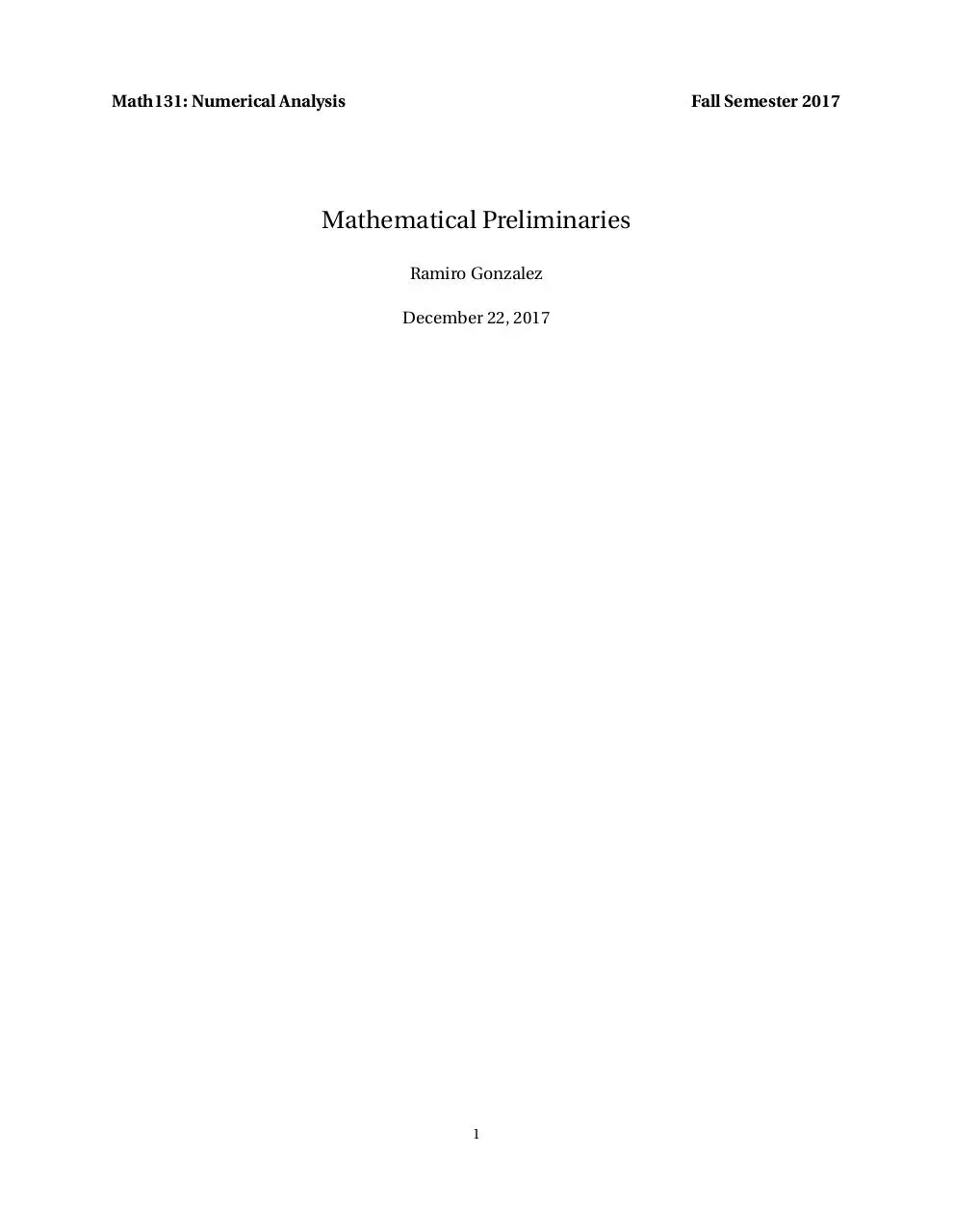 Page 1 of 1, Mathematical Preliminaries Exercises