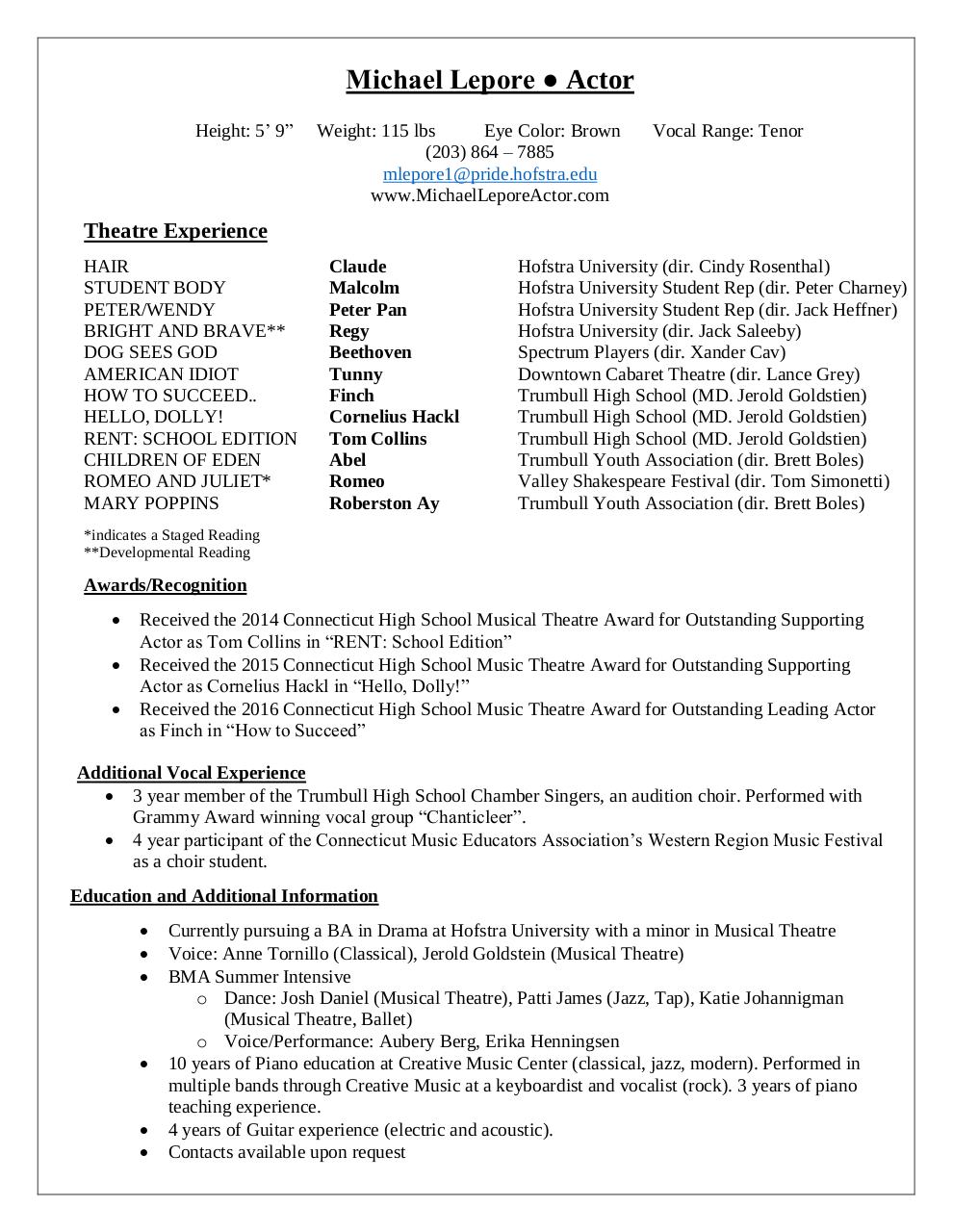 Document preview Theatre Resume (UPDATE).pdf - page 1/1