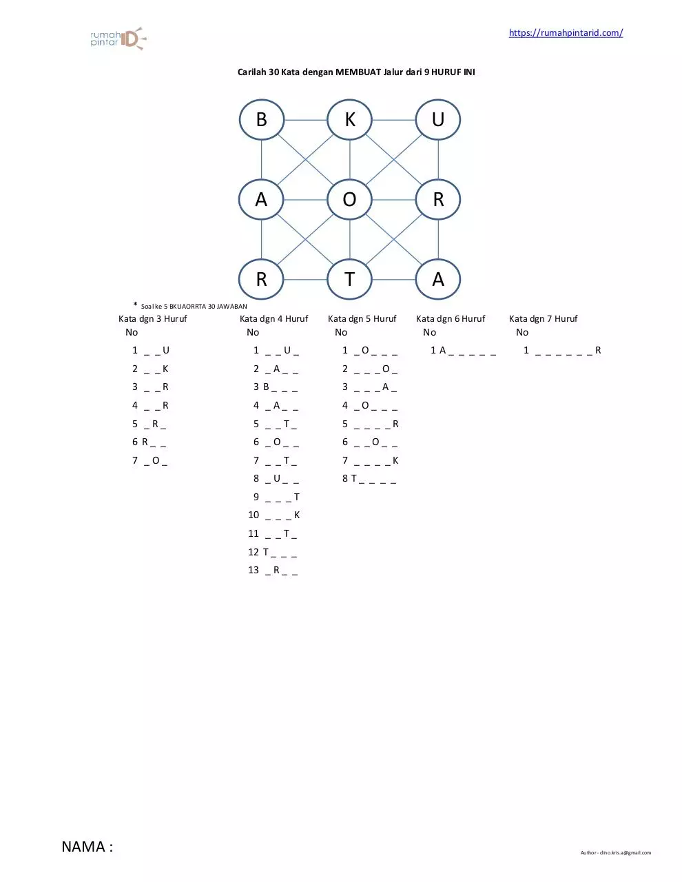Page 1 of 1, Game mencari kata dengan membuat pola dari huruf