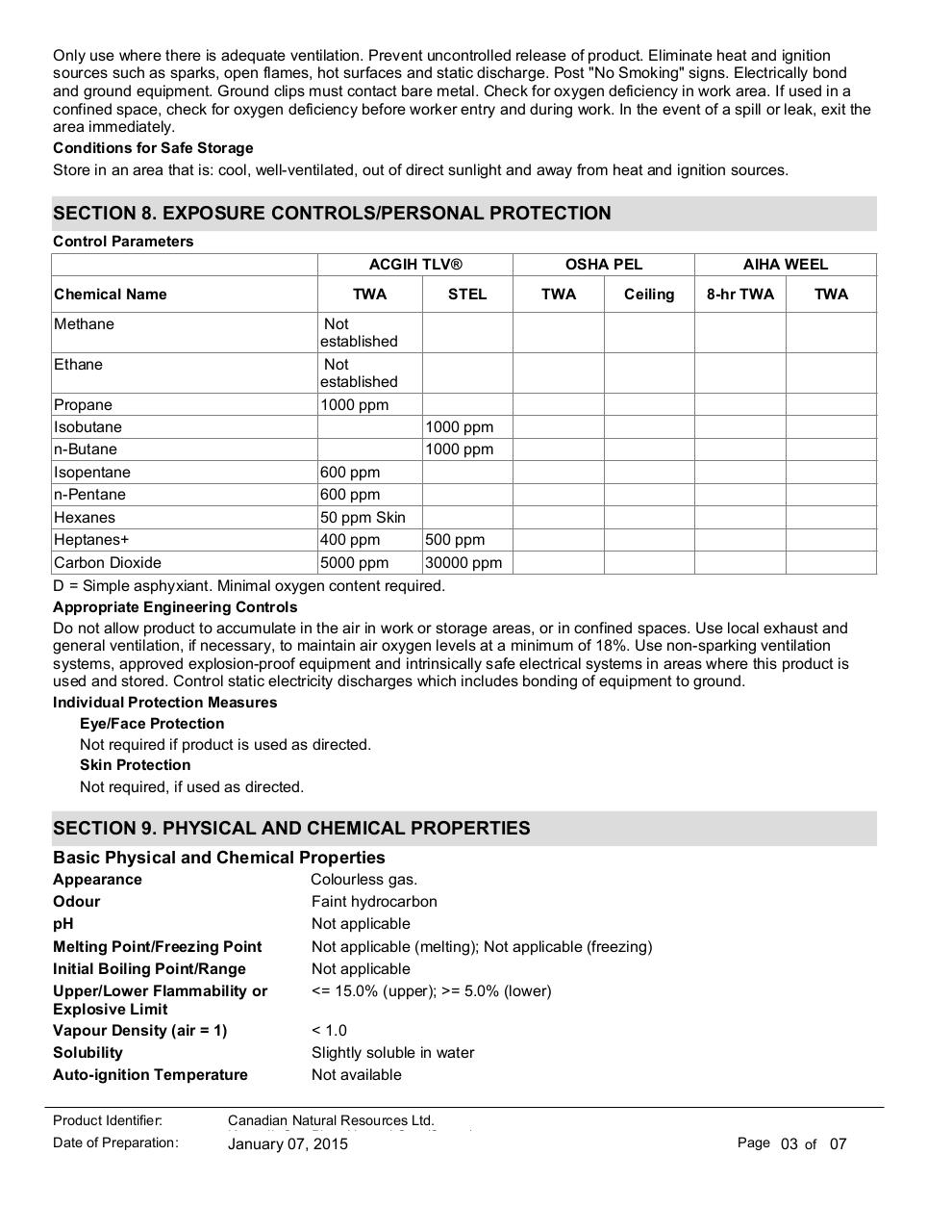 CNRL Pipeline Spec Gas (Sweet) SDS.pdf - page 3/7