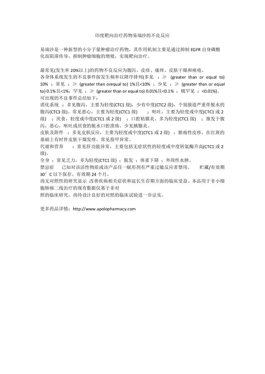 Page 1 of 1, 印度靶向治疗药物易瑞沙的不良反应