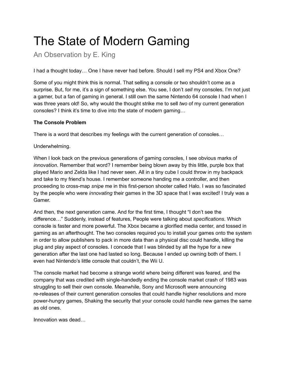 Page 1 of 3, The State of Modern Gaming
