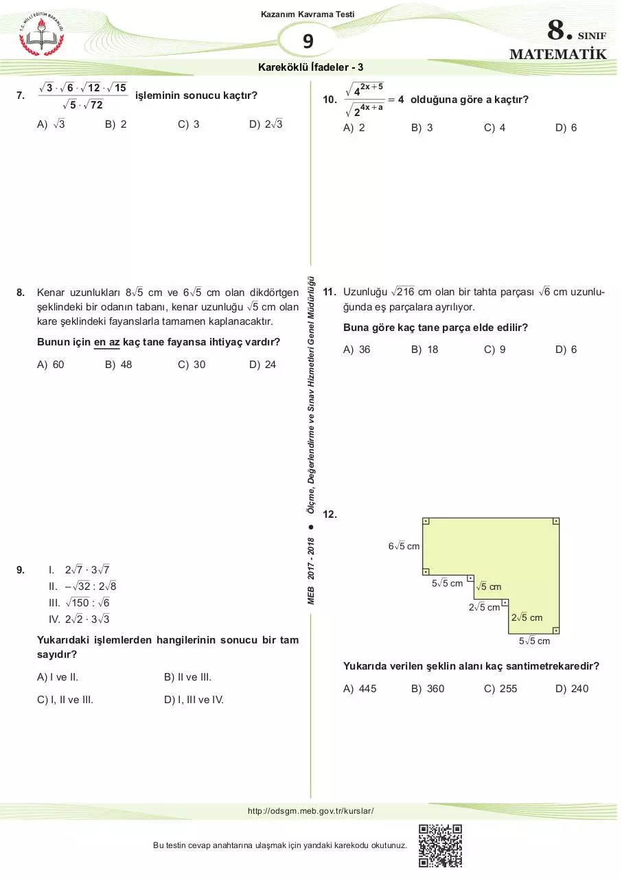 Page 2 of 2, 10) Kareköklü Ä°fadeler