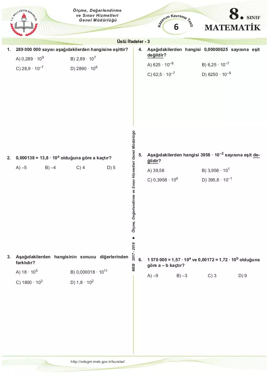 Page 1 of 2, 4) Üslü Ä°fadeler