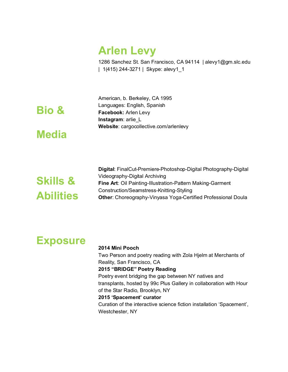 Document preview Arlen Levy Artists CV (1).pdf - page 1/2