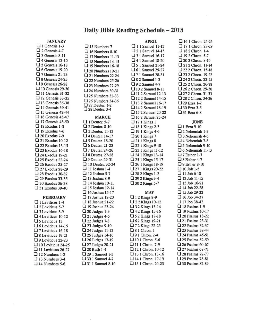 Page 1 of 2, Daily Bible Reading Schedule 2018