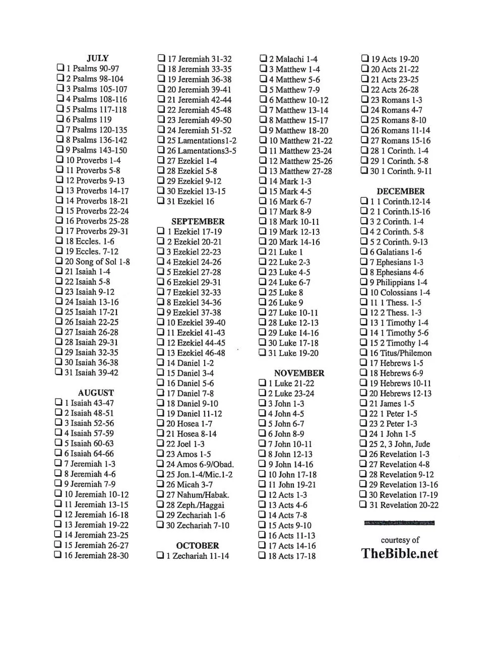 Page 2 of 2, Daily Bible Reading Schedule 2018