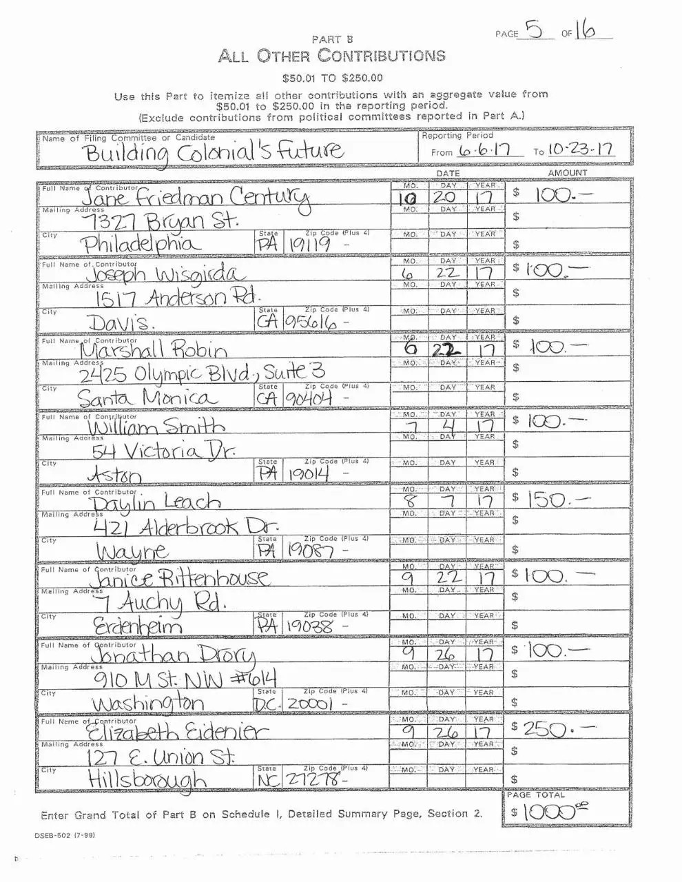 Page 5 of 16, BCF Campaign Finance Filing 10.27.2017