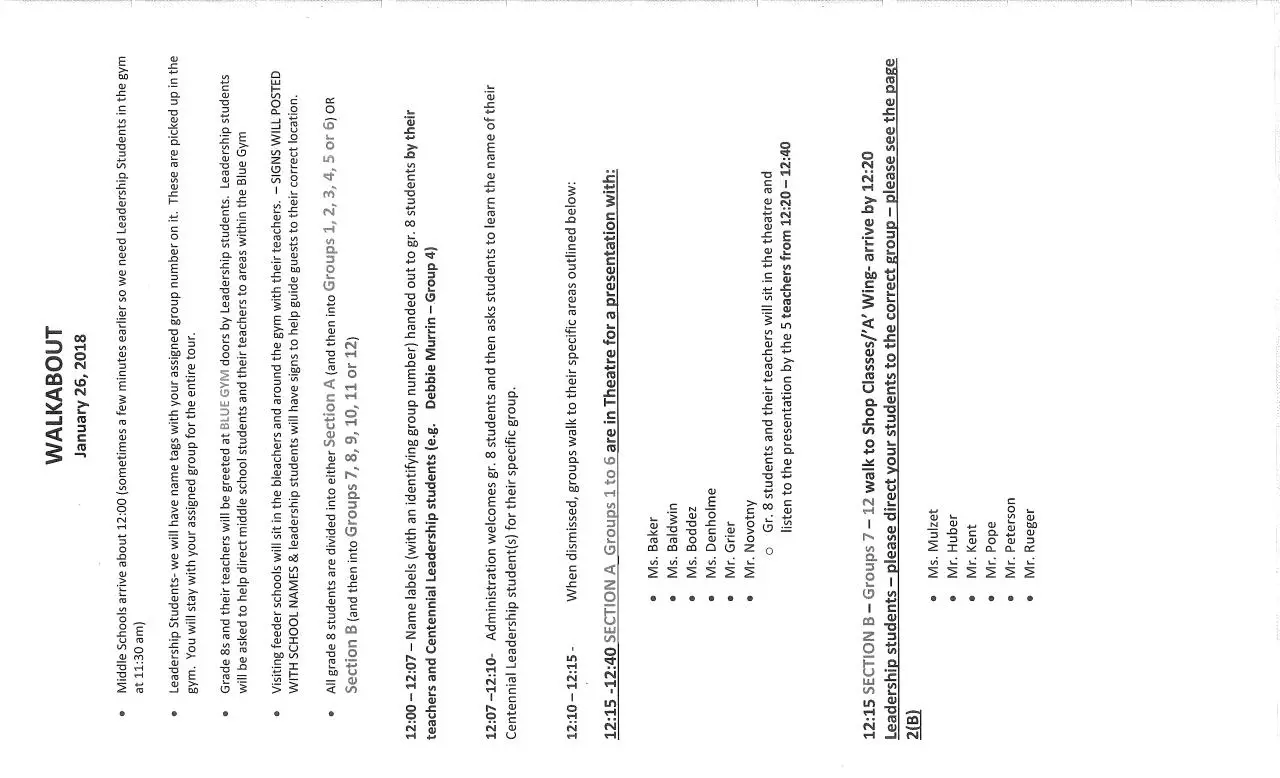 Page 1 of 6, Grade 8 walkabout instructions