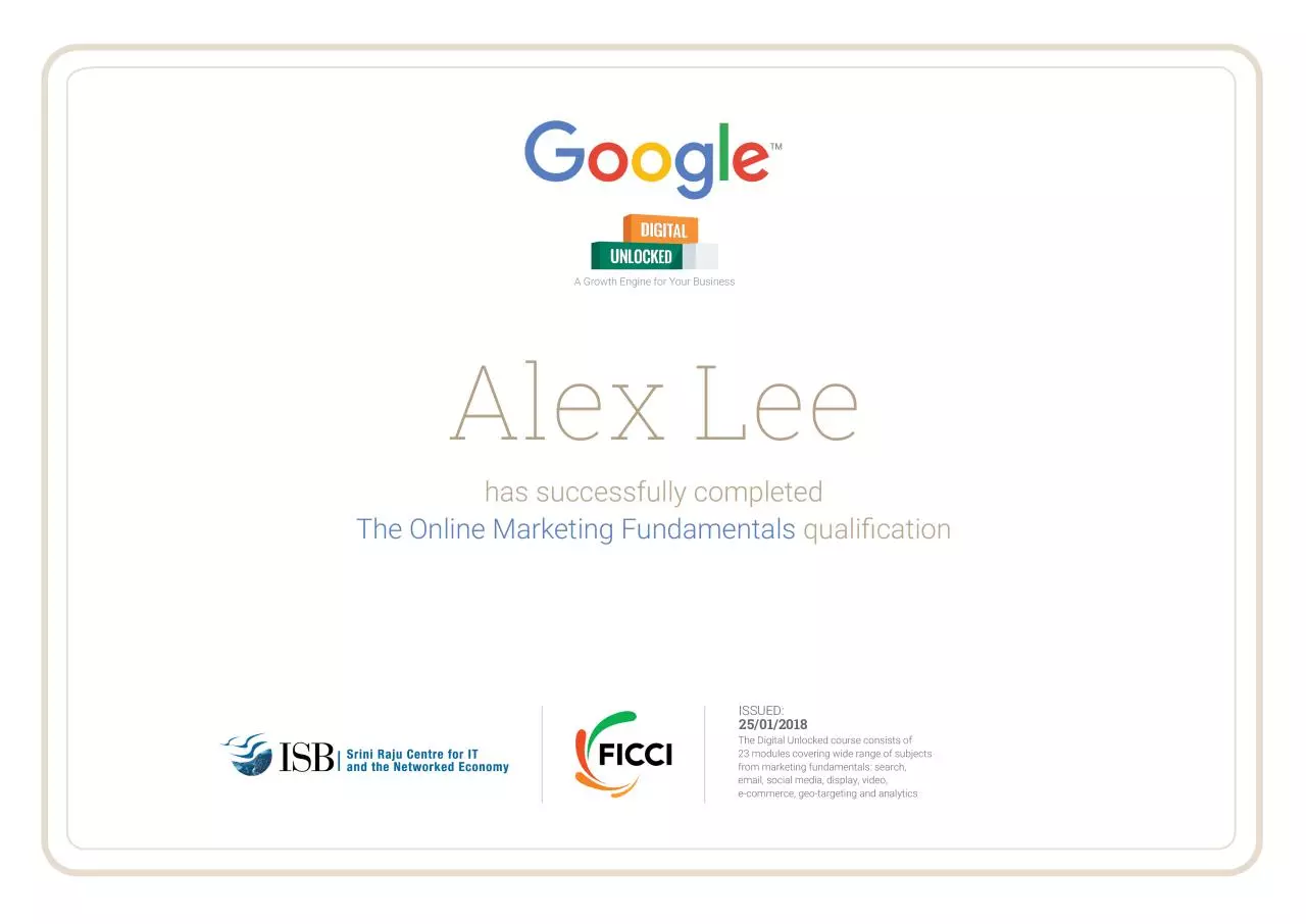 Page 1 of 1, Digital Unlocked Certification