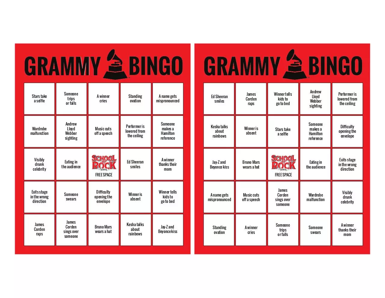 Document preview - SOR-GrammyBingo-Cards-1and2.pdf - Page 1/1
