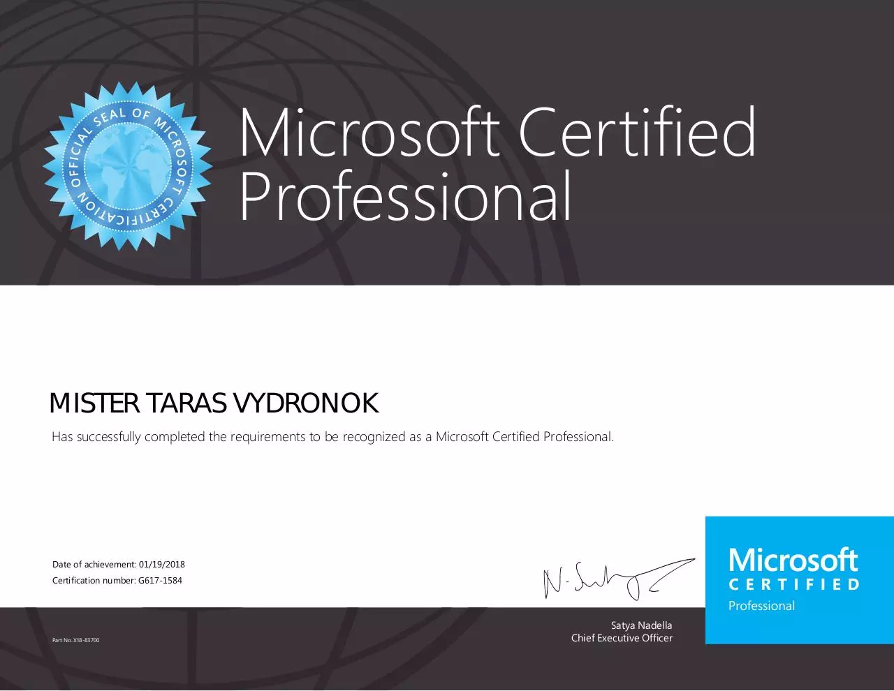 Page 1 of 1, Certificate 1