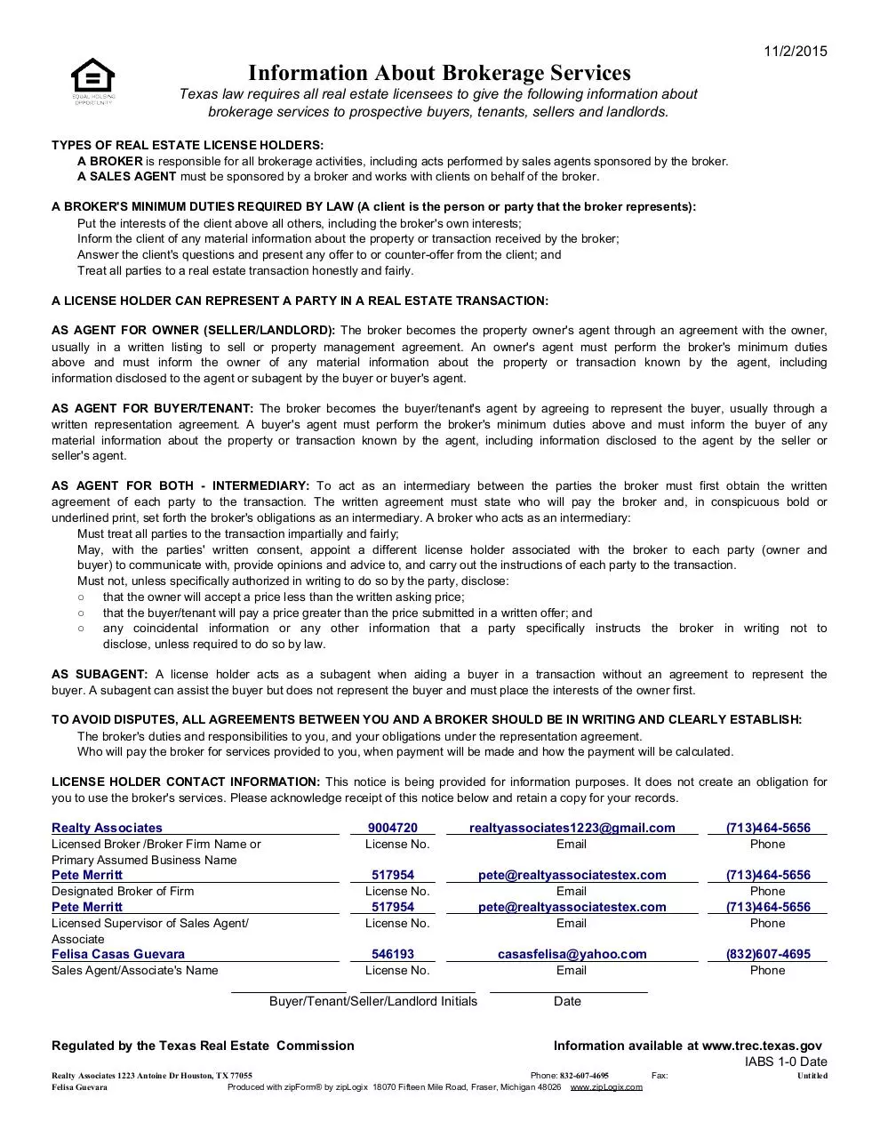 Document preview - TEXAS REAL ESTATE COMMISSION BROKERAGE SERVICES.pdf - Page 1/1