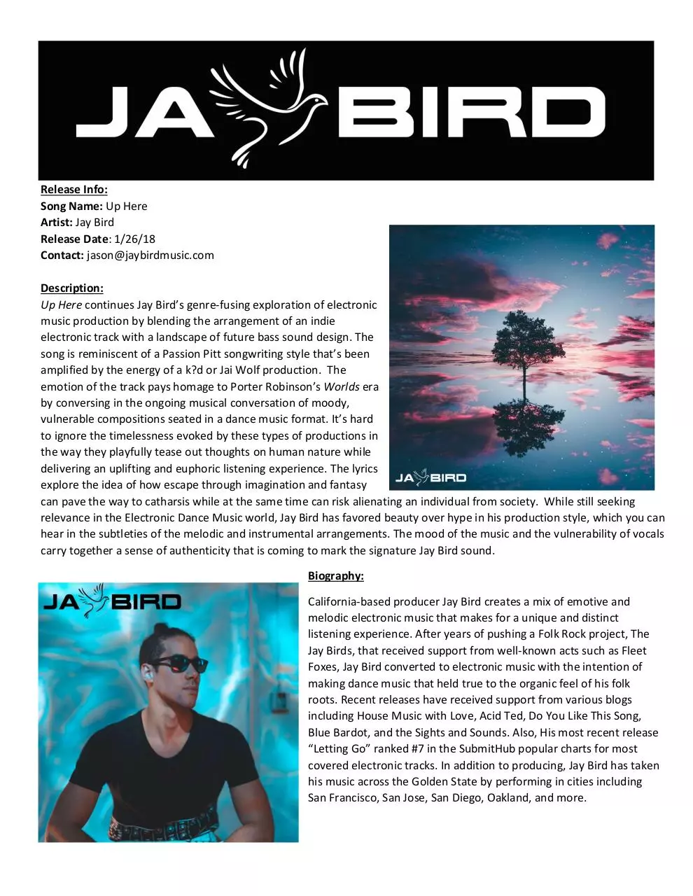 Page 1 of 1, Jay Bird Up Here Press Release