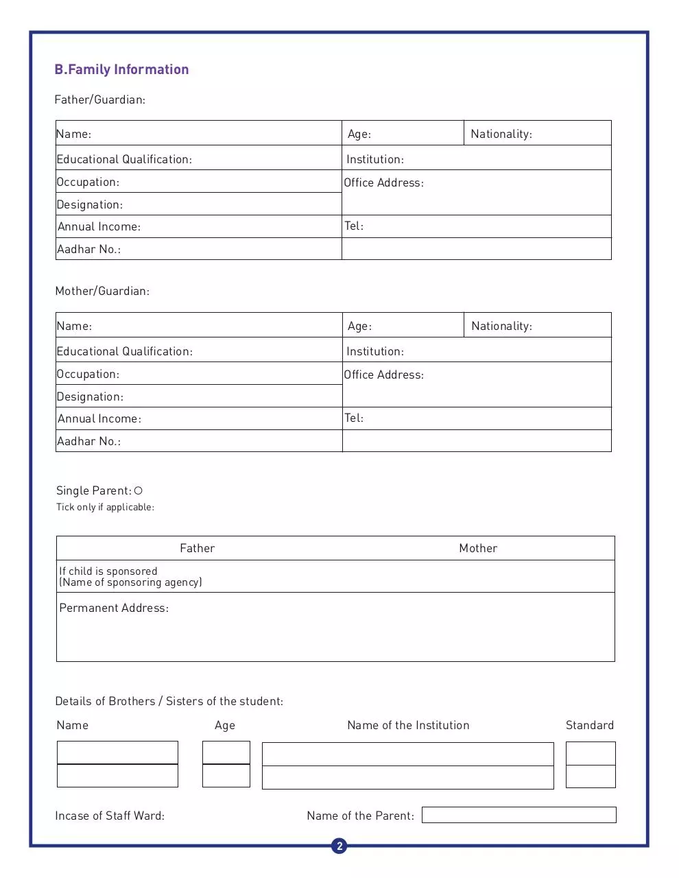 Page 2 of 4, Padmawati Convent School Admission Form
