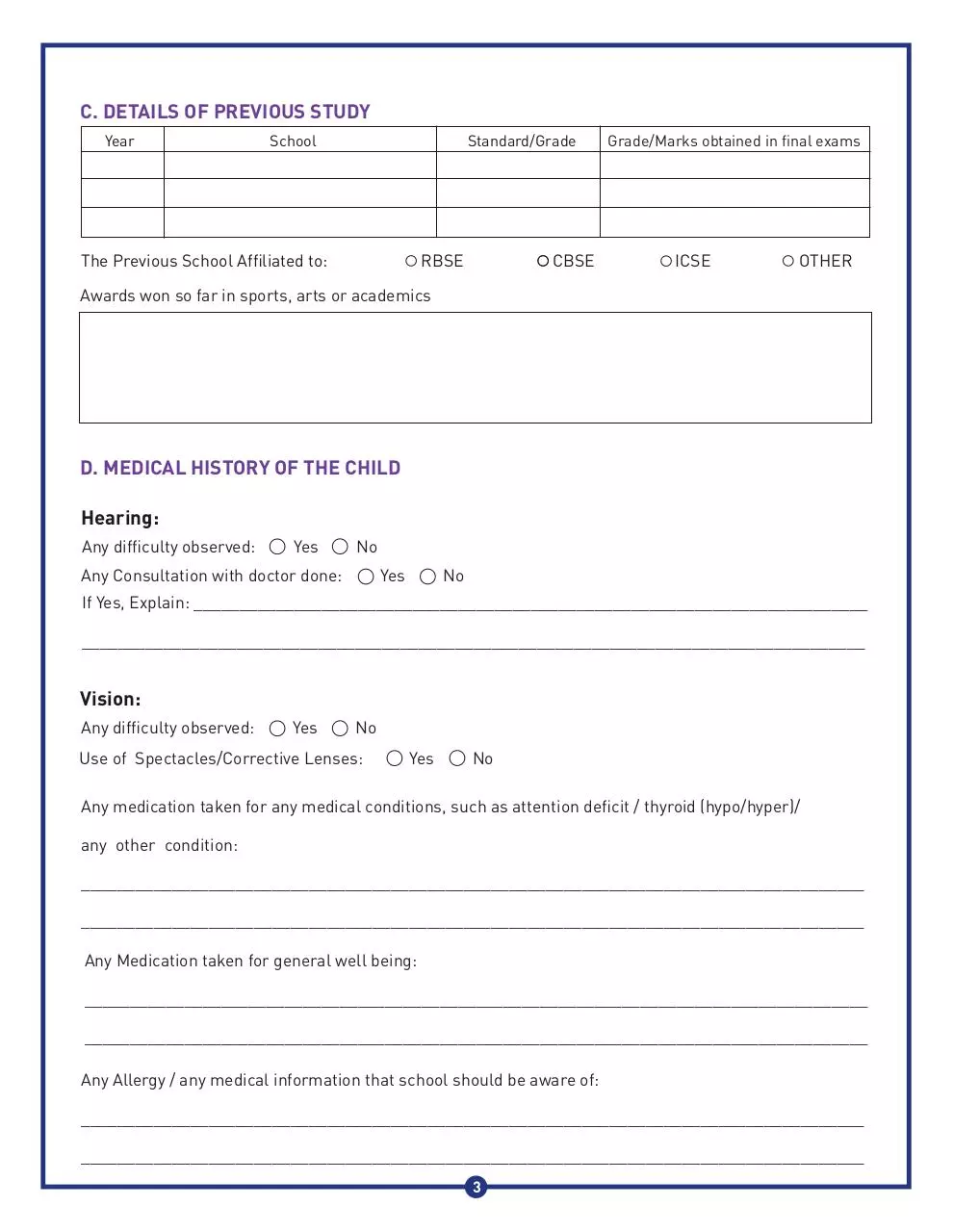 Page 3 of 4, Padmawati Convent School Admission Form