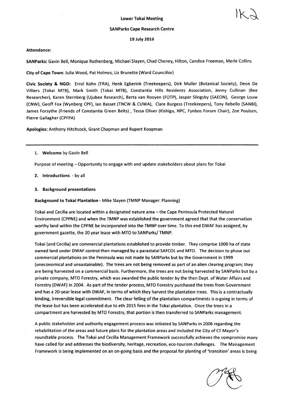 Page 1 of 5, Lower Tokai Meeting 19 July 2016