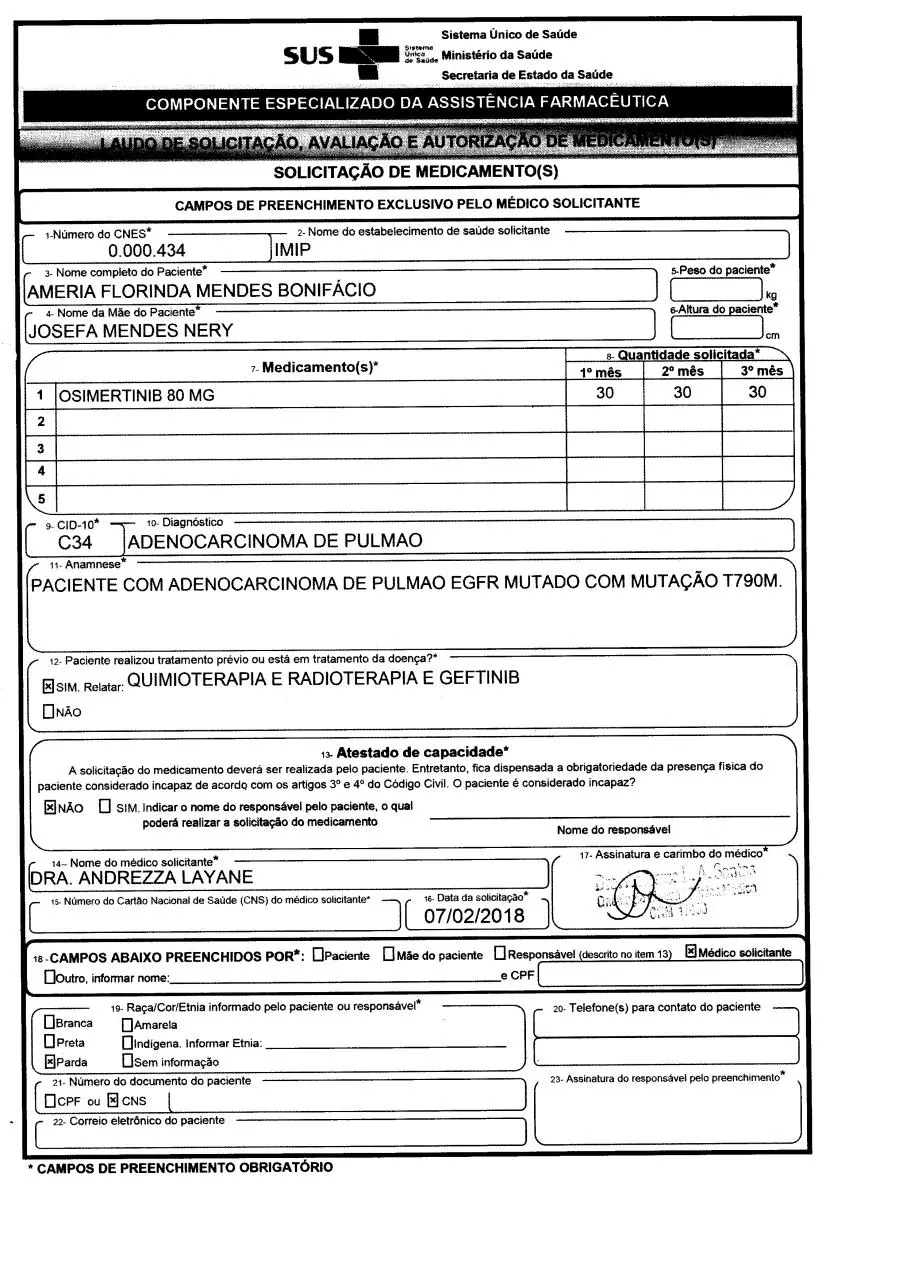 Page 1 of 1, Laudo de Solicitação de Medicamento