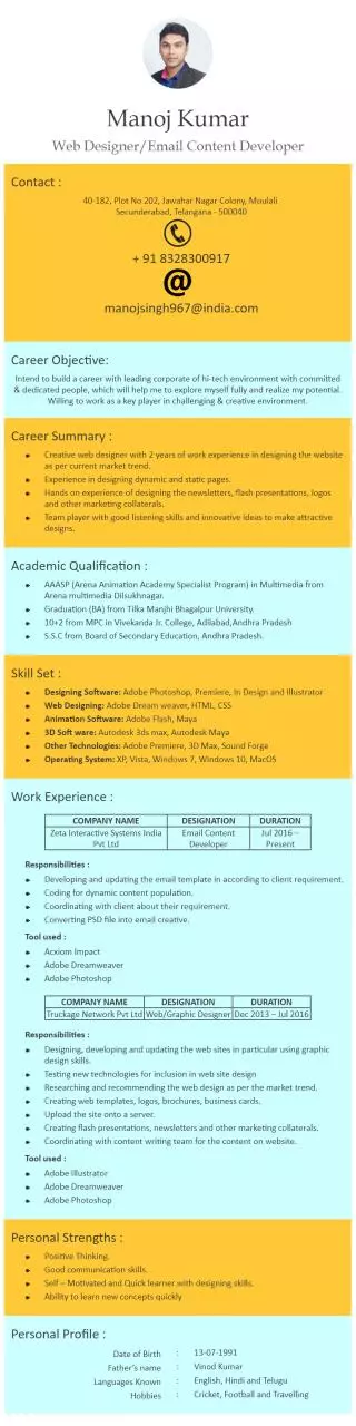 Page 1 of 1, Manoj Resume