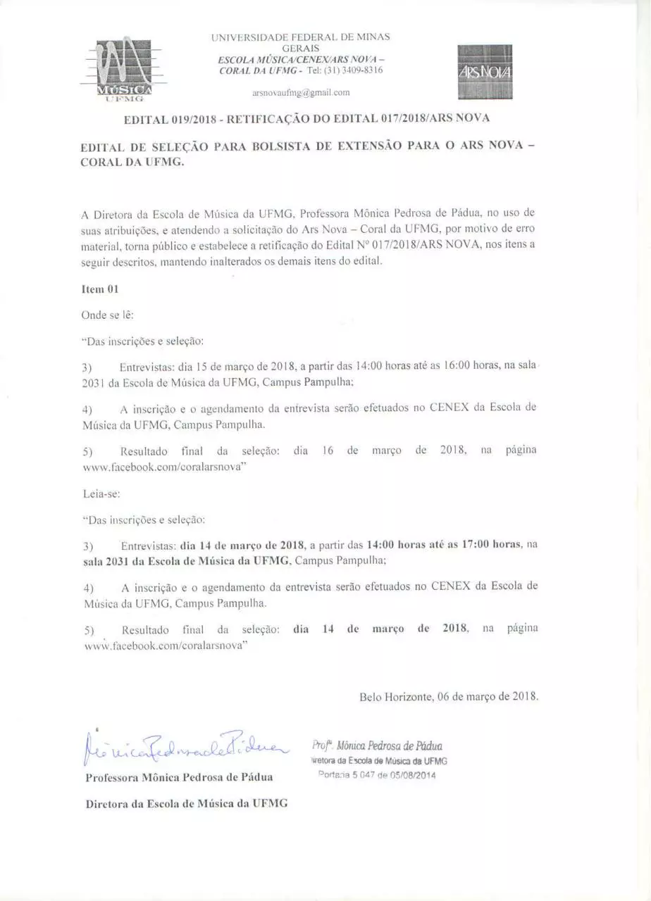 Page 1 of 1, Edital de retificação