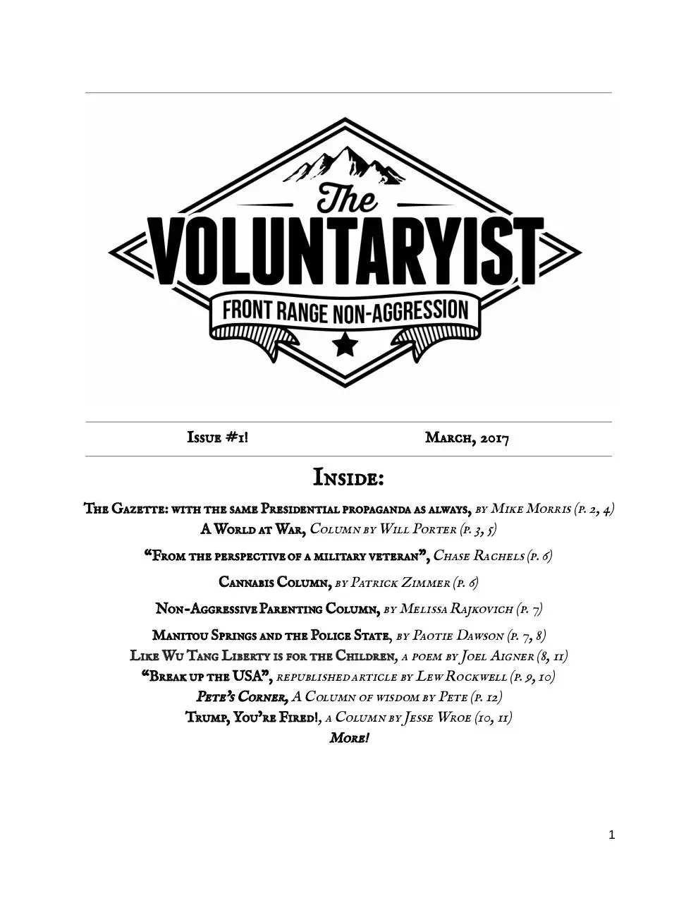 Page 1 of 12, The Front Range Voluntaryist Issue #1
