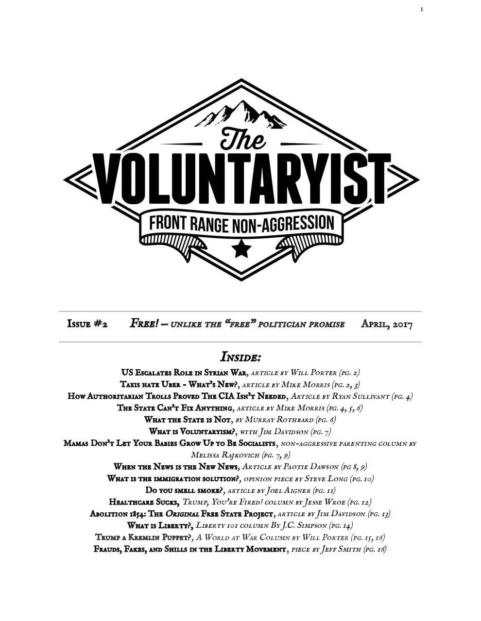Page 1 of 16, The Front Range Voluntaryist Issue #2