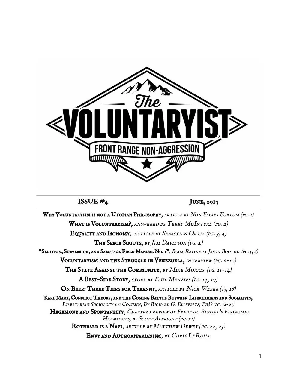 Page 1 of 24, The Front Range Voluntaryist Issue #4