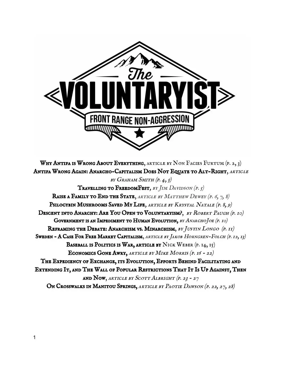 Page 1 of 28, The Front Range Voluntaryist Issue #6