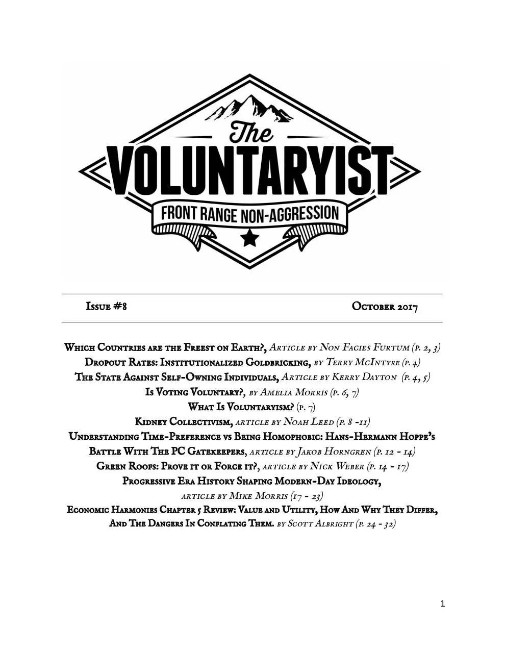 Page 1 of 32, The Front Range Voluntaryist Issue #8