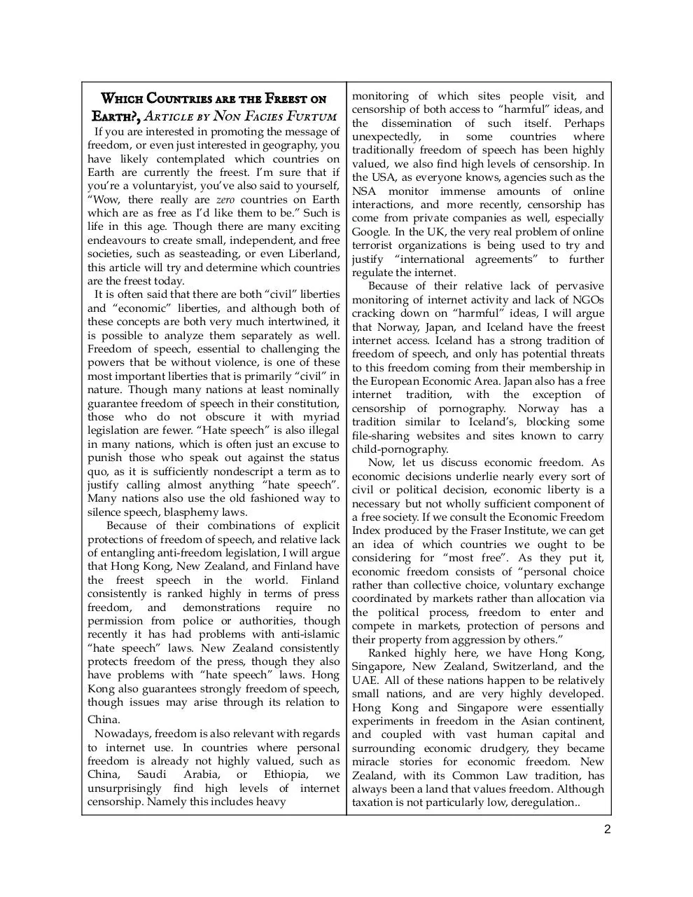 Page 2 of 32, The Front Range Voluntaryist Issue #8