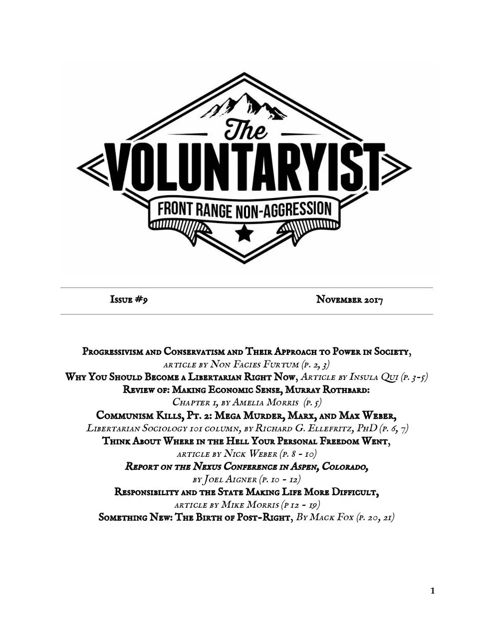 Page 1 of 22, The Front Range Voluntaryist Issue #9