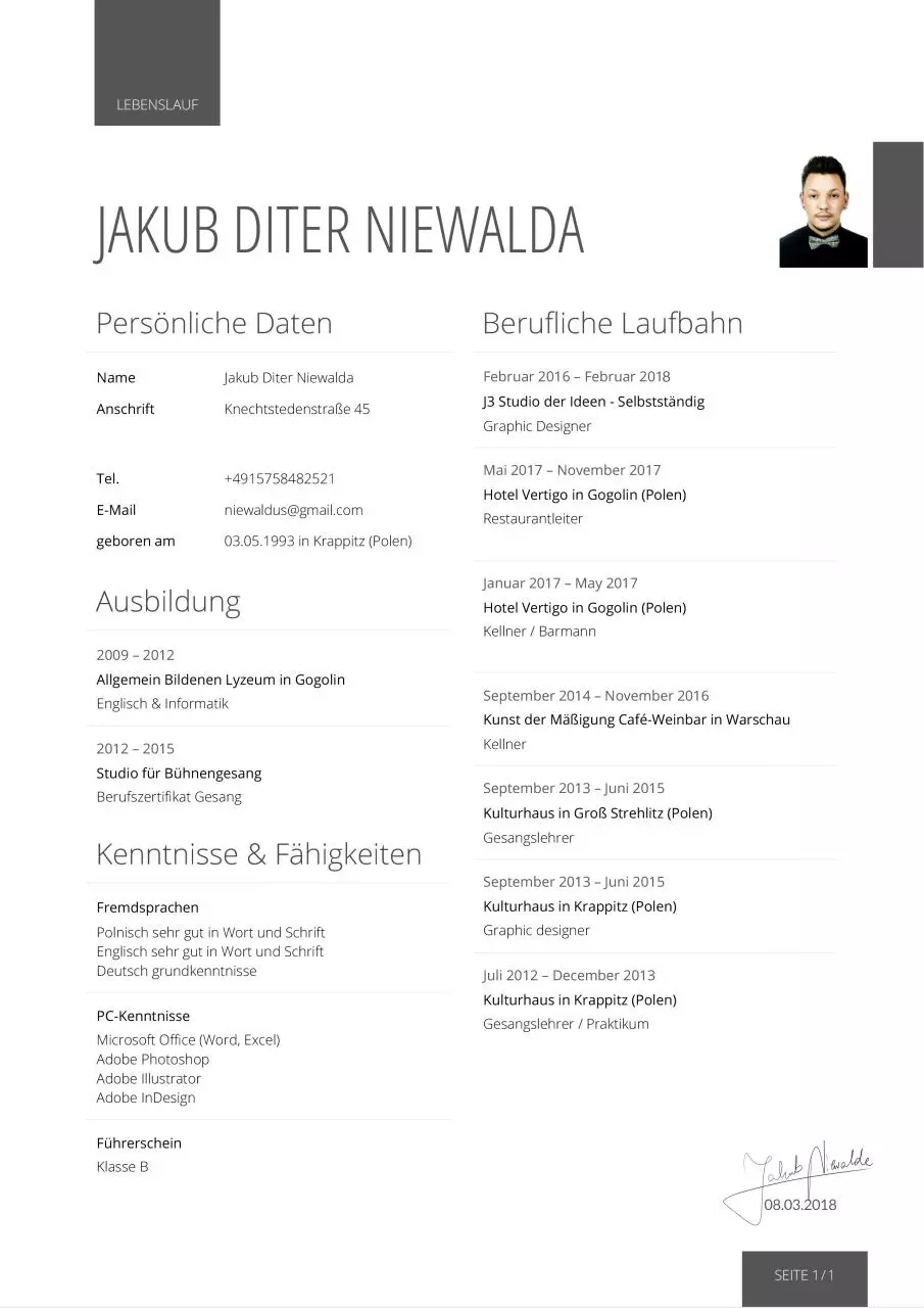 Page 1 of 1, Lebenslauf Jakub Niewalda 8