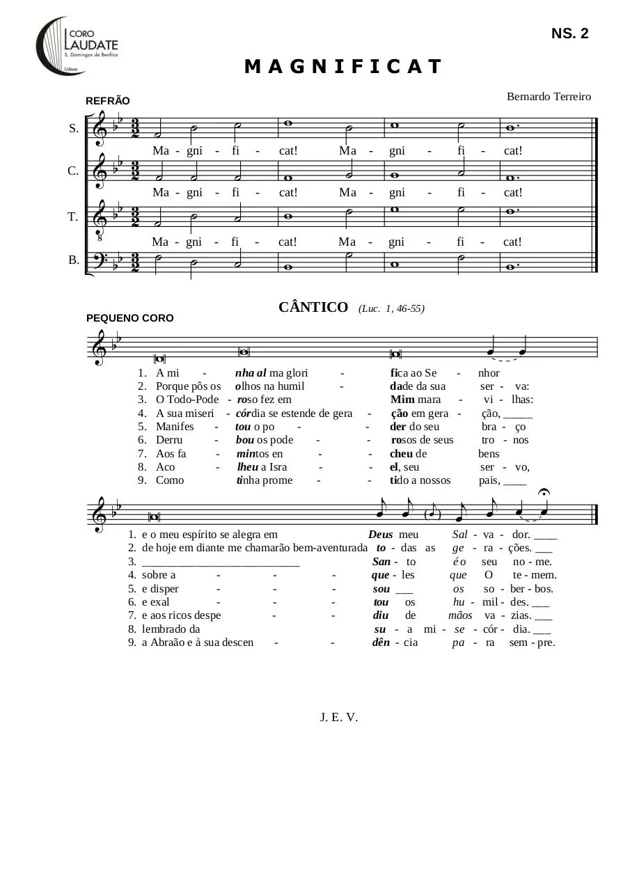 Page 1 of 1, Magnificat B. Terreiro (Fatima melody) 1