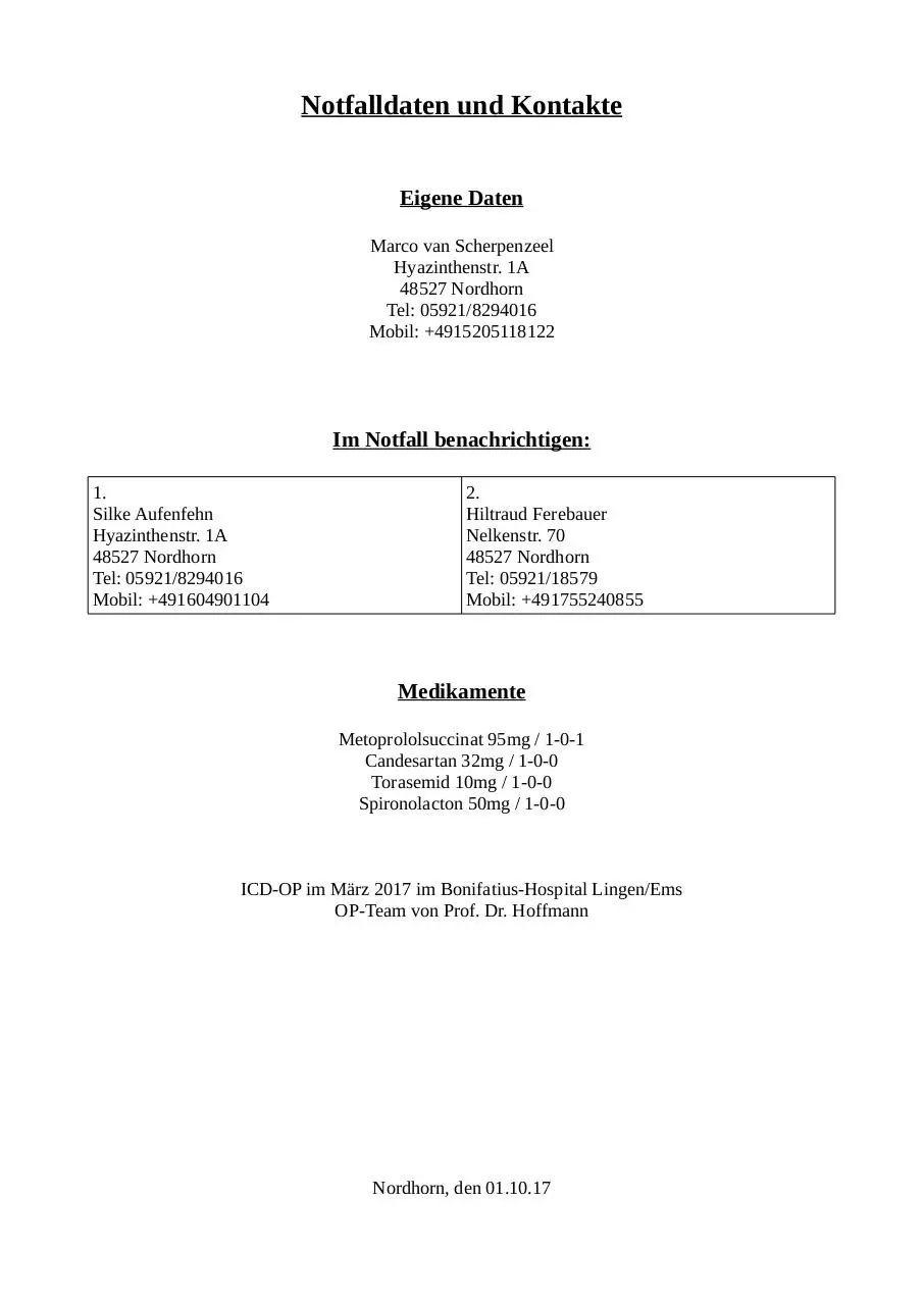 Page 1 of 1, Notfalldaten