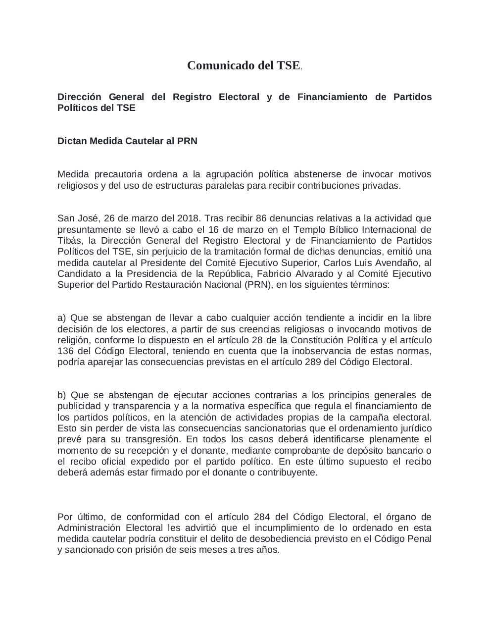 Document preview Comunicado del TSE.pdf - page 1/1