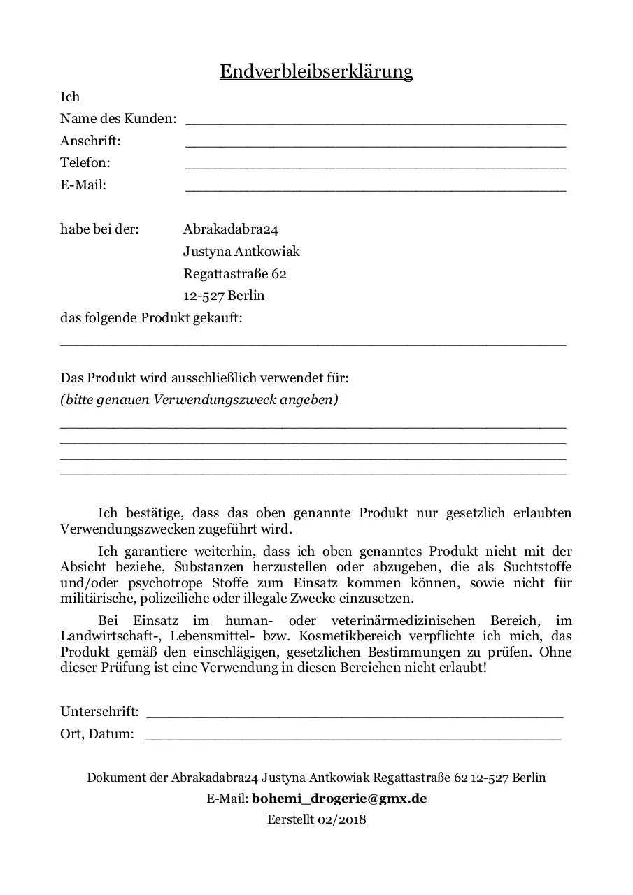Document preview - Endverbleibserklärung.pdf - Page 1/1