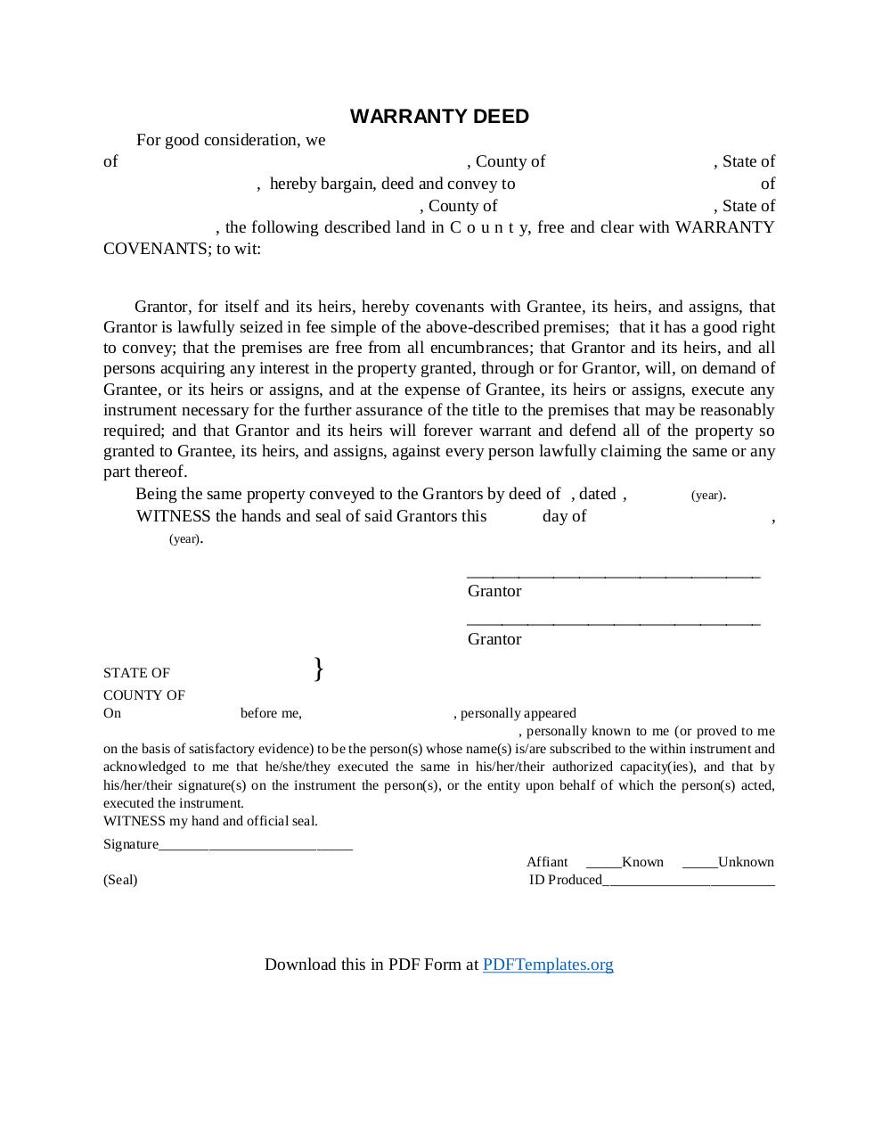 Document preview Warranty-Deed PDF Form.pdf - page 1/1