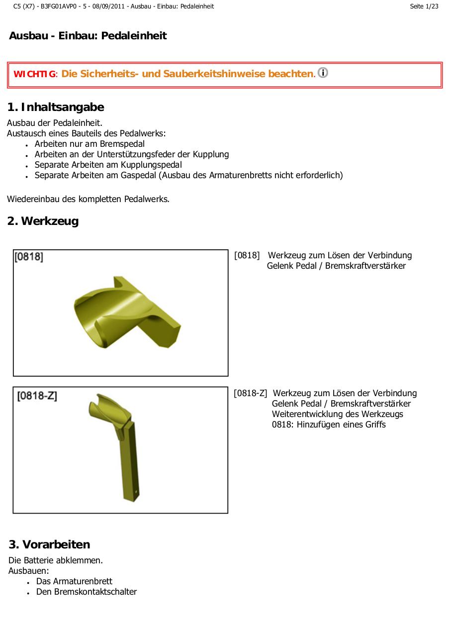 Ausbau - Einbau   Pedaleinheit_C5 (X7) - B3FG01AVP0.pdf - page 1/23