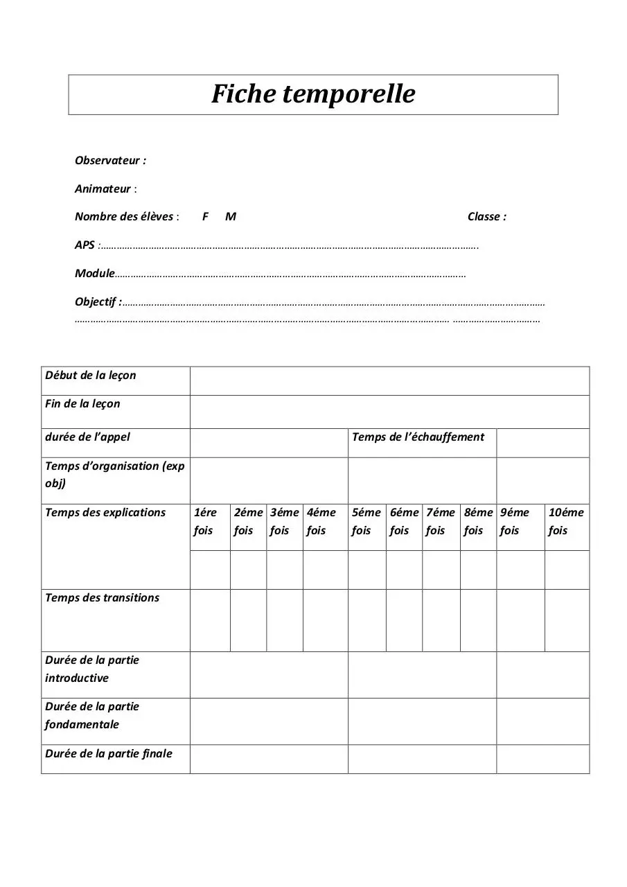 Page 1 of 1, FICHE TEMPORELLE