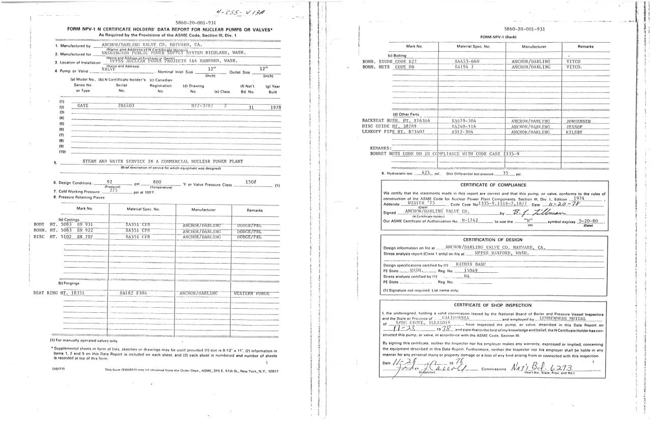 Page 1 of 1, 12in~150~A D~GateValve~NPV 1