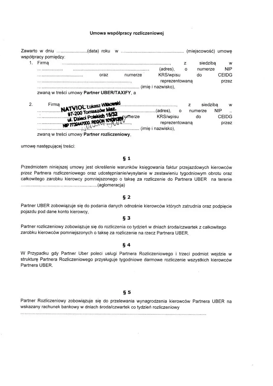 Page 1 of 2, Umowa rozliczeniowa