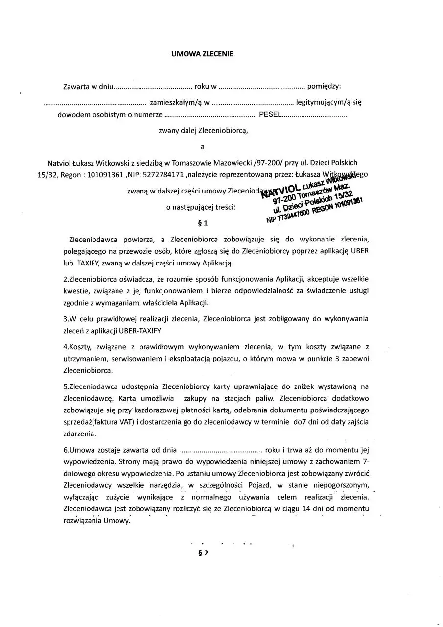 Page 1 of 3, Umowa Zlecenie Natviol