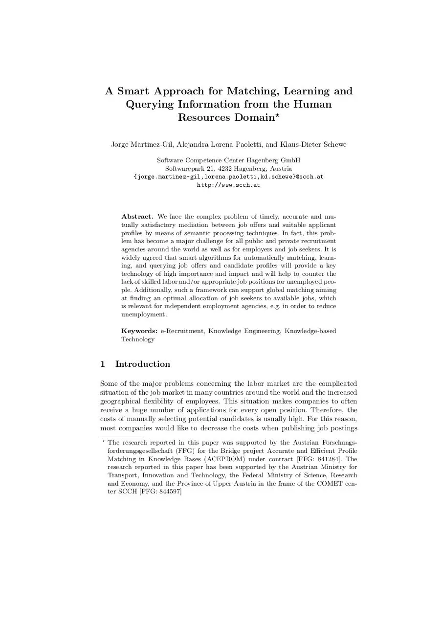 Page 1 of 11, Matching Learning Querying Human Resources