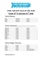 open day price list