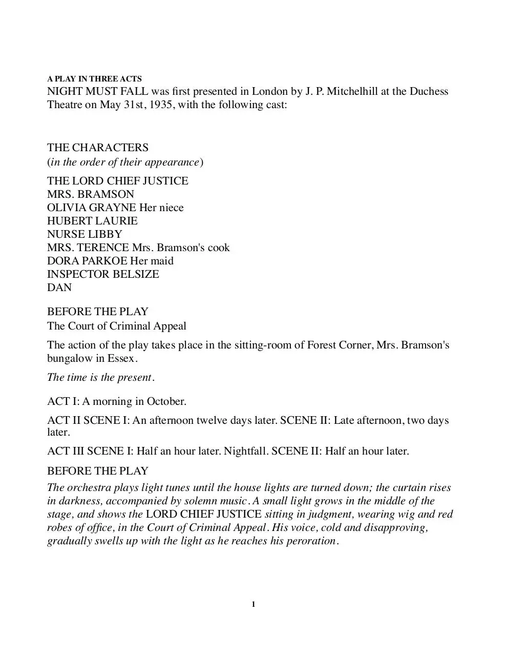 Page 1 of 84, EMLYN WILLIAMS NIGHT MUST FALL