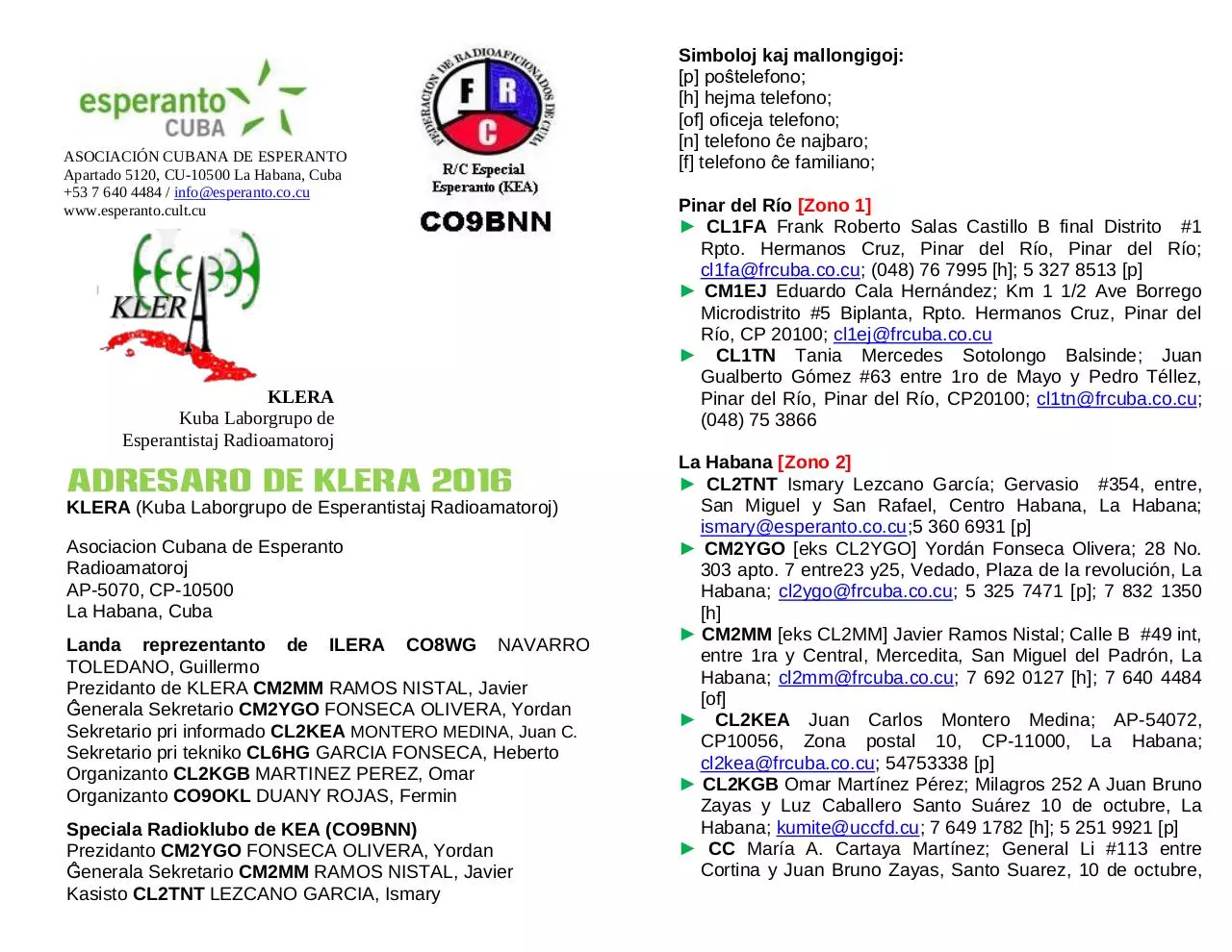 Page 1 of 2, Adresaro KLERA 2016 [por printi]