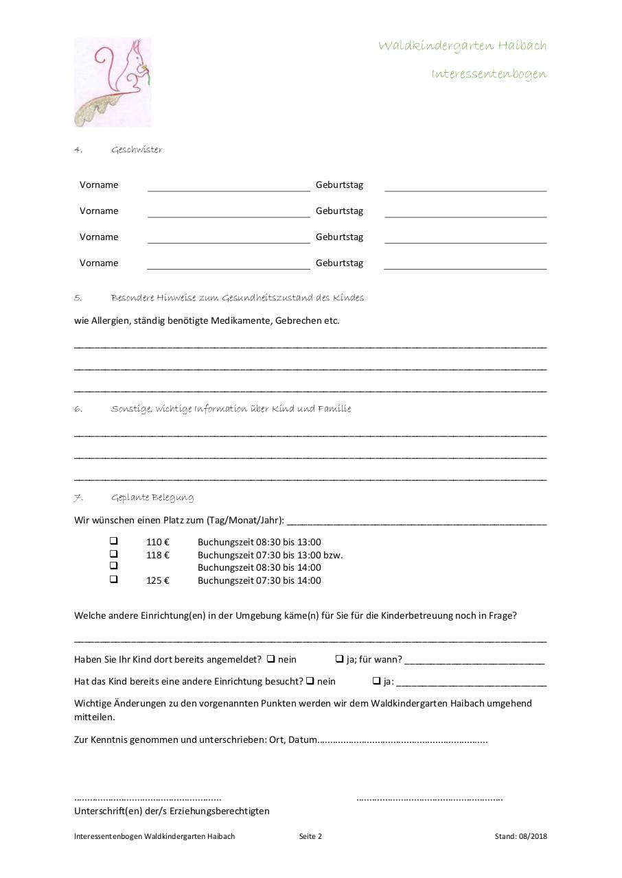 Document preview Interessentenbogen Waldkindergarten Haibach_2018-08 (1).pdf - page 2/3