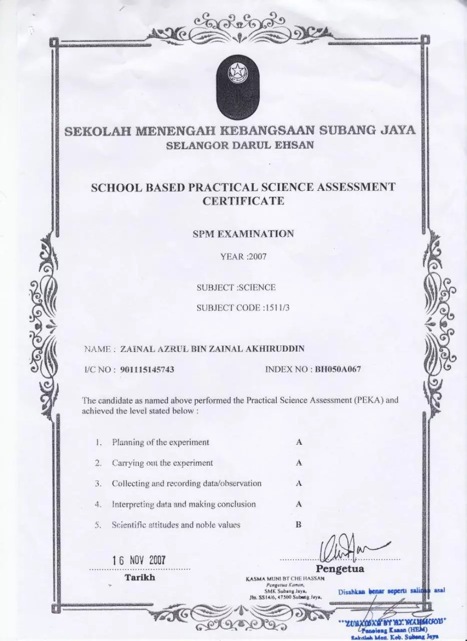 Page 1 of 1, SPM PEKA Science of Zainal Azrul