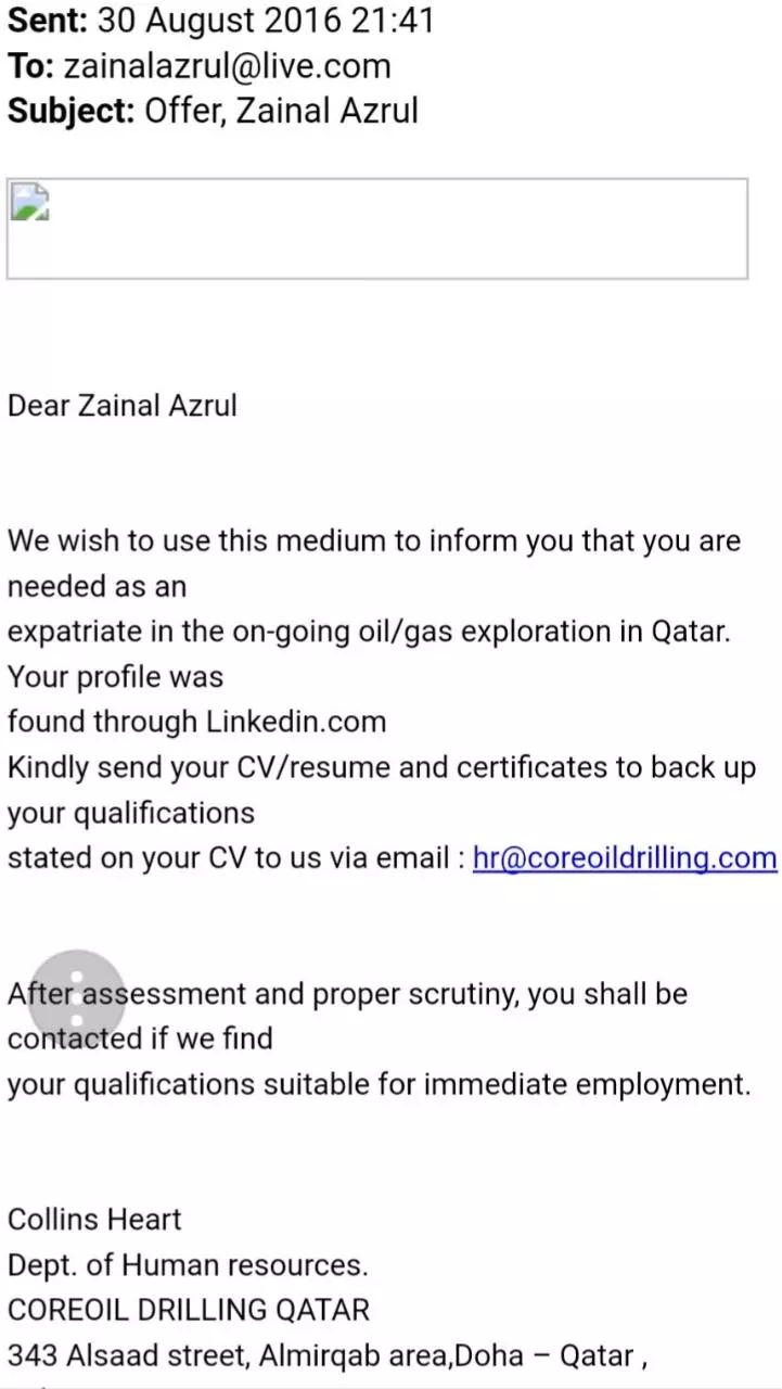 Page 1 of 1, CoreOil Drilling for Zainal Azrul