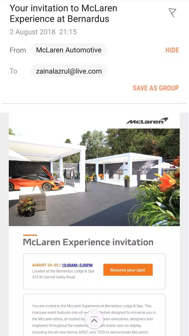 Page 1 of 1, McLaren Experience Invite Zainal Azrul